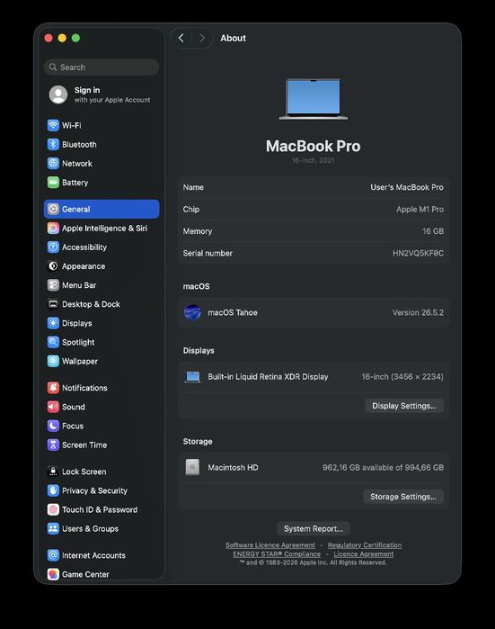 Apple MacBook Pro 16” M1 Pro (2021