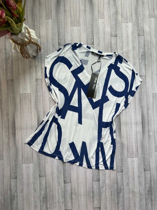 Marc Aurel T-shirt bluzka biało niebieska marynarski styl 100% wiskoza