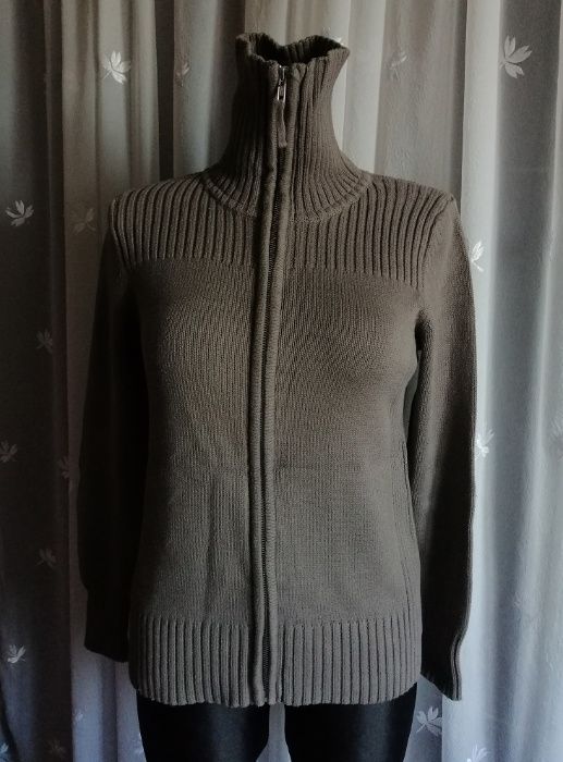 M&S Khaki Super sweter bluza golf Kardigan Bawełna zielony M L