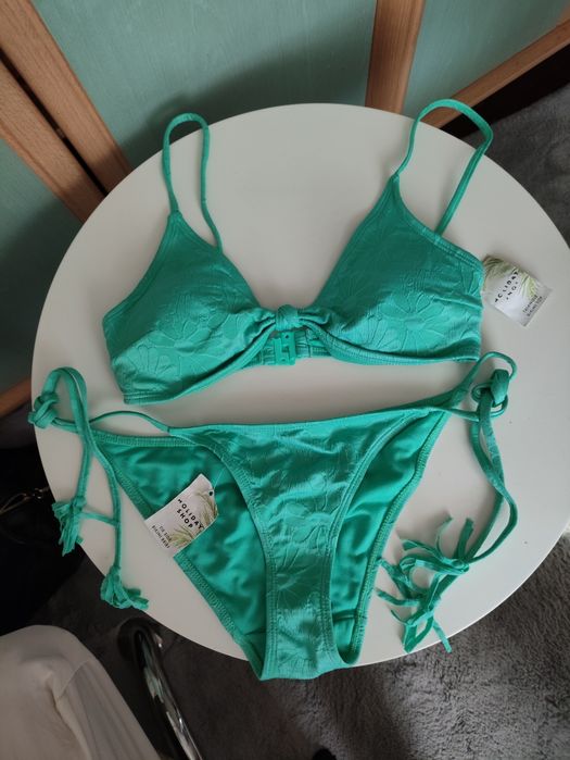 Bikini miętowe kwiaty nowe z metką xs