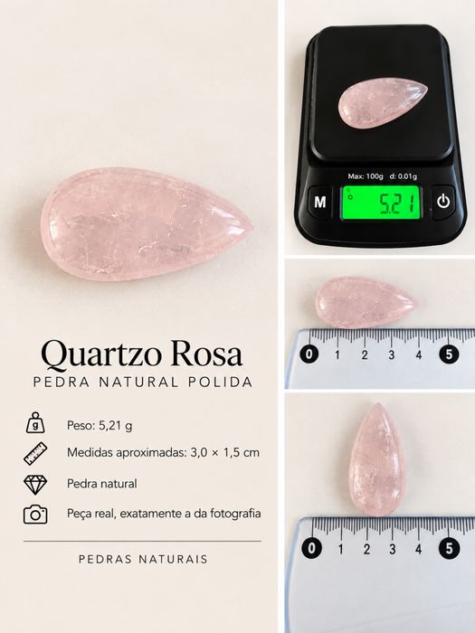 Quartzo Rosa Natural Polido – 5,21 g – Pedra Semipreciosa