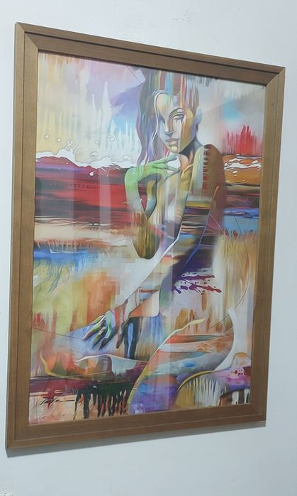 Quadro tela tecido moldura pintura mulher abstrata 57x77 cm