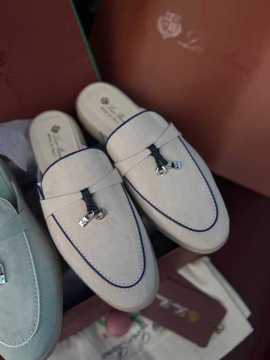 Мюлі лоро піана loro piana Ip лофери сабо без пятки бежеві лоріки шльопанці замшеві