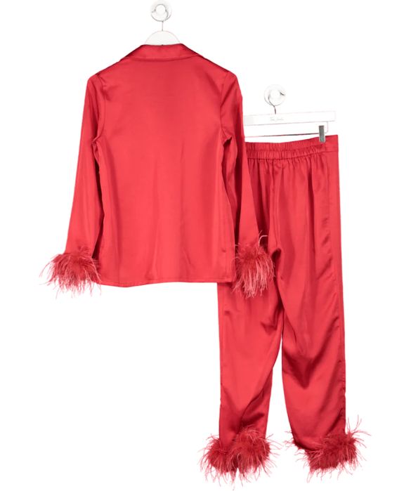 Червона сатинова піжама з пірʼям Nadine Merabi