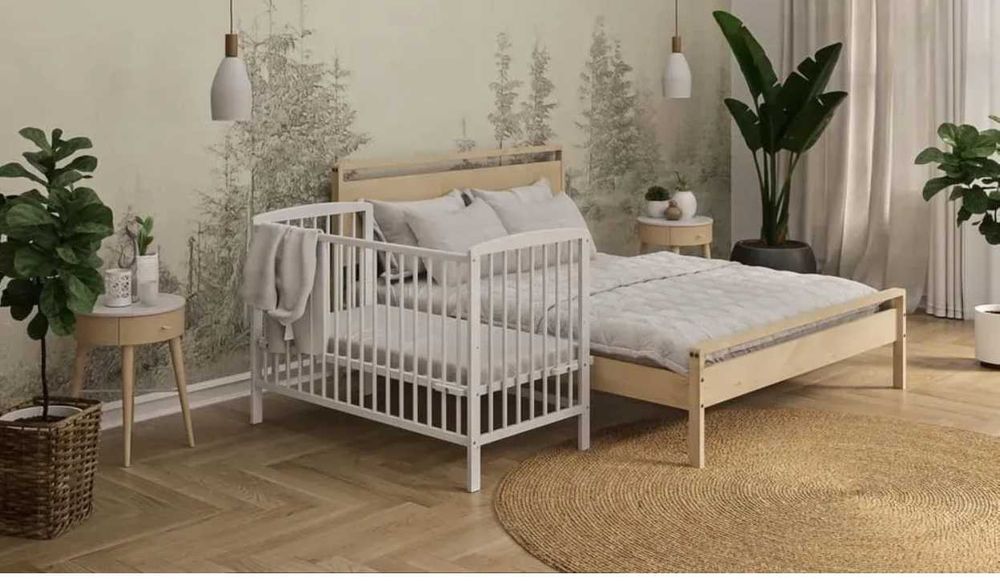 Łóżeczko niemowlęce 3 w 1 drawniane - 120 x 60 cm - łóżko, tapczanik, dostawka - polski producent