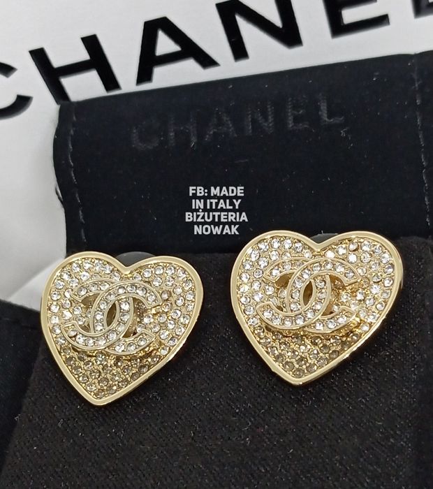 Kolczyki cc chanel cyrkonie serca 2cm