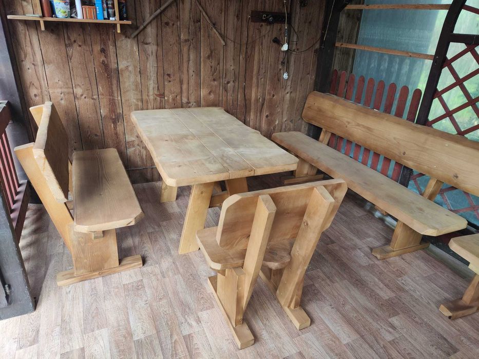 Meble ogrodowe DREWNIANE góralskie DO OGRODU biesiadne LITE DREWNO +