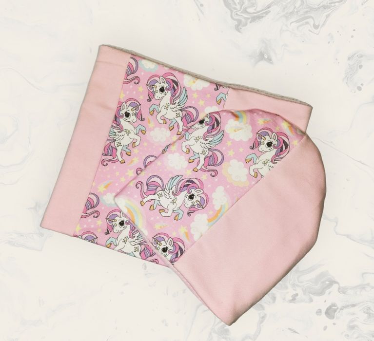 Komplet czapka i komin zimowy tęczowe jednorożce 40-48cm