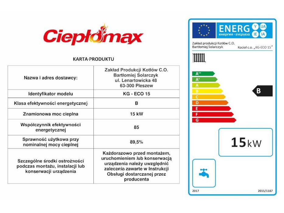 Kocioł 15kW 130m2 z podajnikiem na ekogroszek kotły piec 5klasa KG-ECO