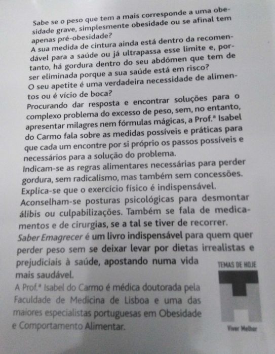 Livro Saber Emagrecer com saude 12 Passos Profª Isabel do Carmo.