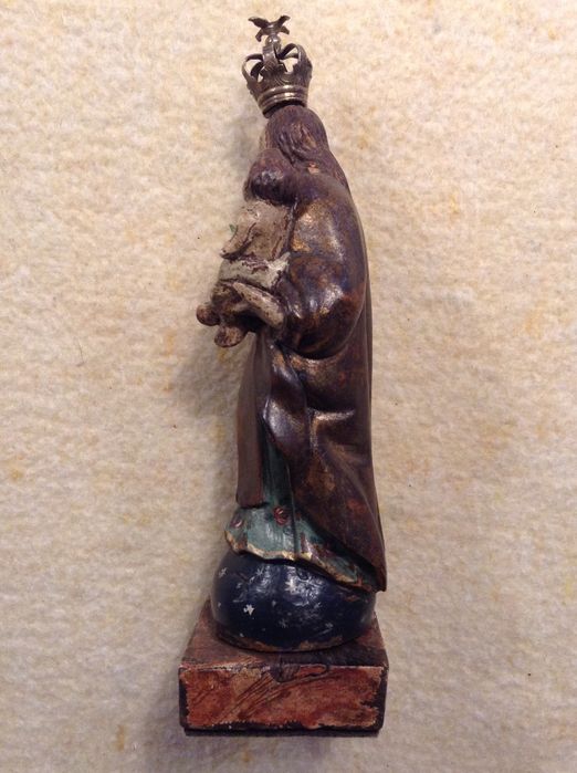 Antiga imagem Nossa Senhora e Menino - Madeira e Prata - Séc XIX