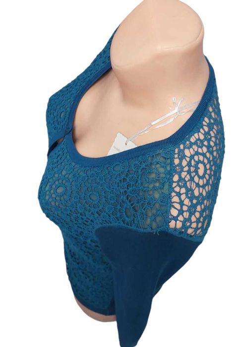 Niebieski ażurowy sweter rozpinany, R. M/L