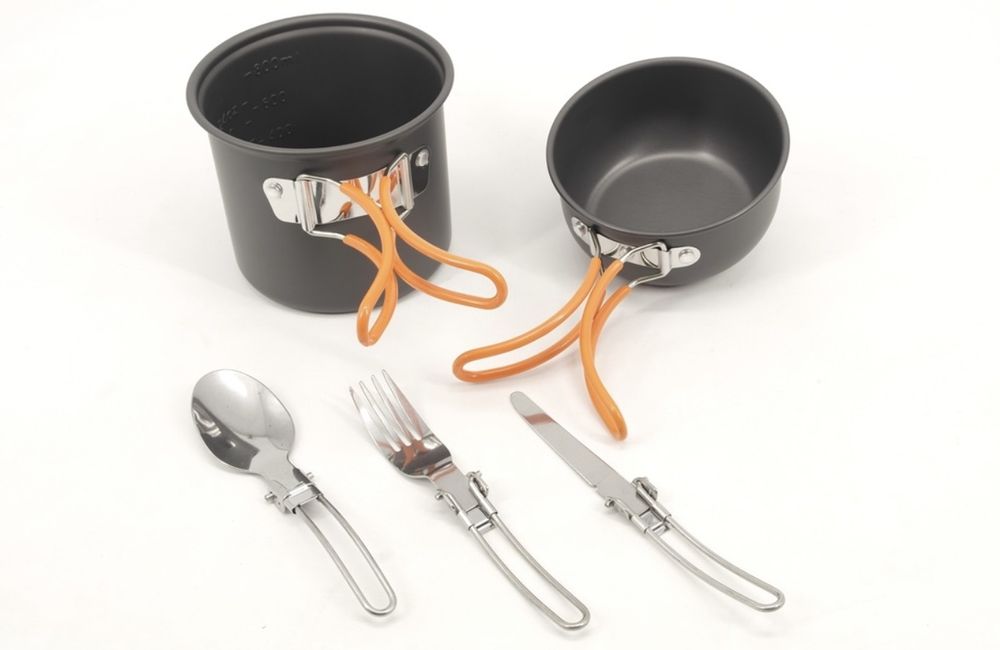 Туристичний тактичний посуд, котелок, казанок +  ложка  вилка ножик