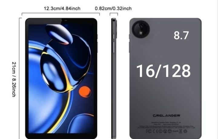 Планшет Crelander/RAM 16GB/ROM 128GB/Incell  Display/