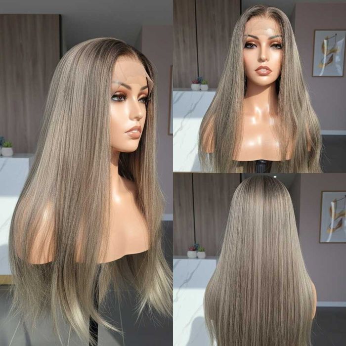 Długa Prosta Ciemny Blond Peruka Koronkowej Siateczce Lace Front Wig