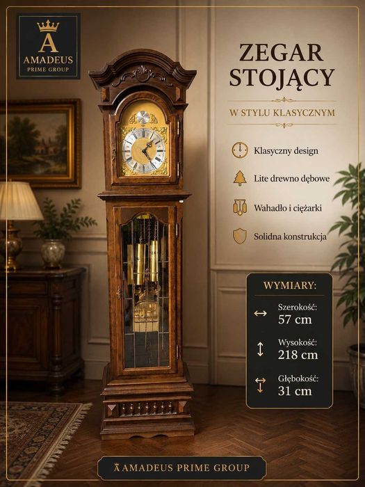 Zegar stojący dębowy w stylu klasycznym / holenderskim Grandfather Clock