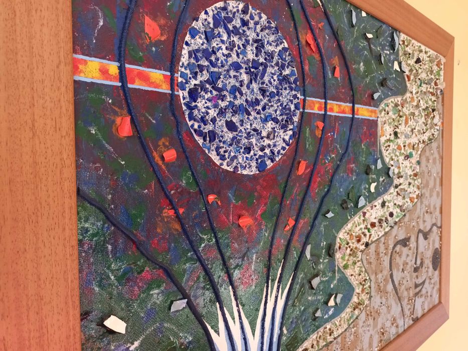 O Homem e a Terra. Tinta celulosa e sintética sobre platex, 105x77 cm
