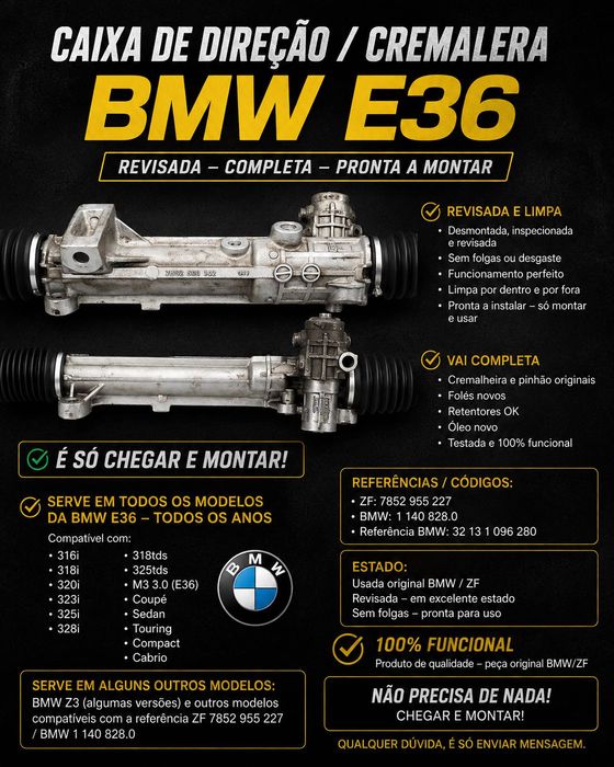 BMW E36 – Caixa de Direção / Cremalheira Revisada | Excelente Estado | Pronta a Montar