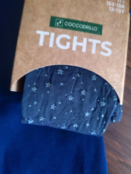 Nowa granatowa spódnica+ rajstopy, r. 152