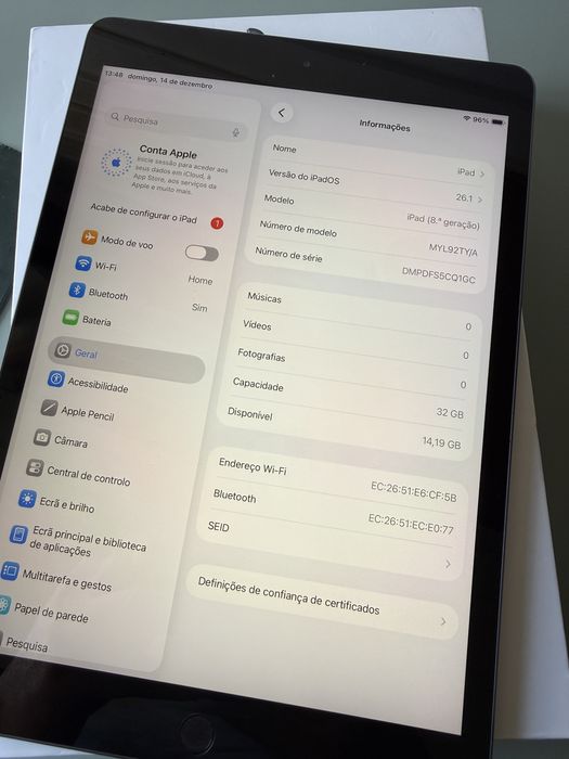 Apple iPad 10.2” 8a Geração 2020 32Gb