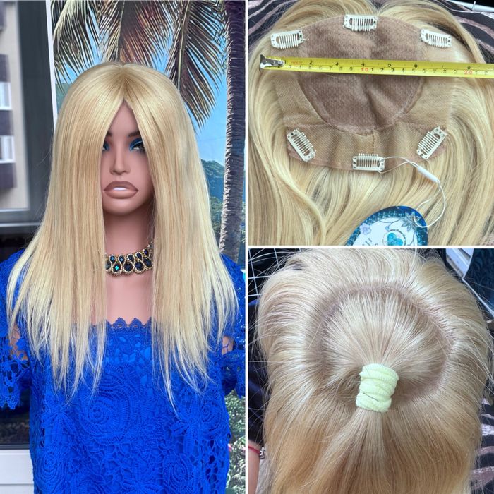 Натуральная накладка полная система шёлк кожа блонд волосы 50см 110 гр