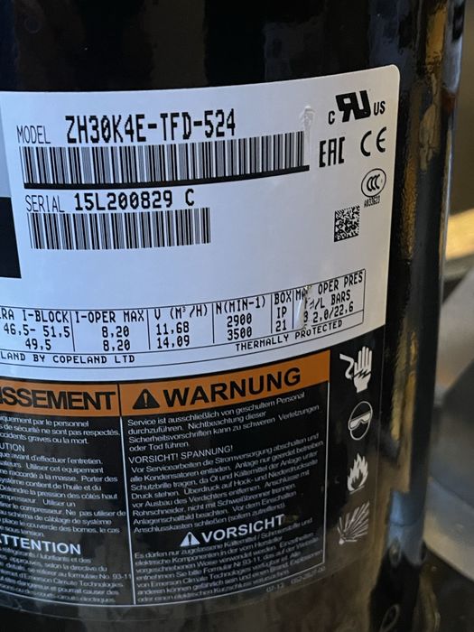 POMPA CIEPŁA SPRĘŻARKA copeland scroll ZH30K4E-TFD-524