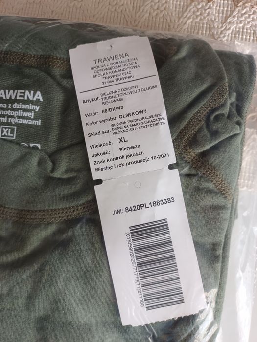 Bielizna z dzianiny trudnotopliwej WS, L i XL