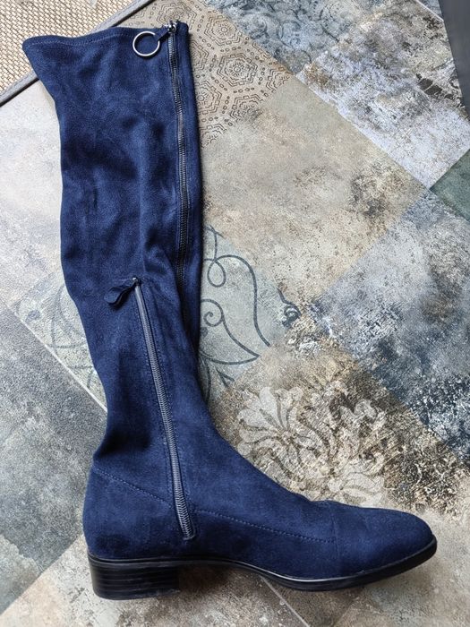 Muszkieterki zara, wysokie granatowe zamszowe buty