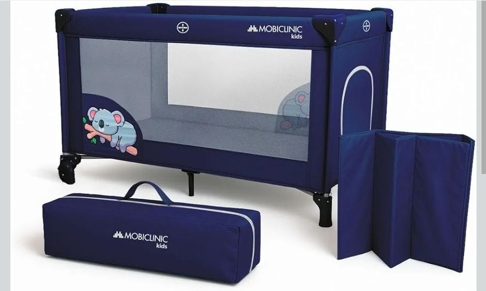Mobiclinic®, Łóżeczko turystyczne, 2 w 1, Ultrakompaktowe składanie, Wyjmowany materac, Mofli, Do 15 kg, Oddychająca tkanina, Kojec dla dziecka