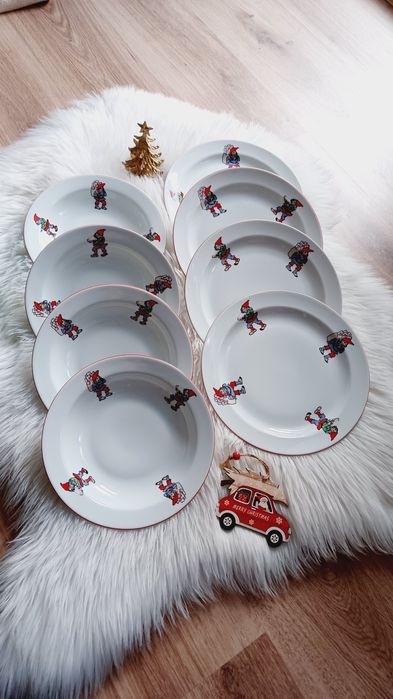 Talerze świąteczne miski porcelana Wawel skrzaty krasnale PRL vintage