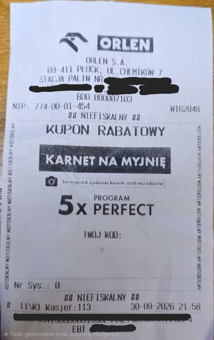 Karnet na myjnie ORLEN Perfect 5x