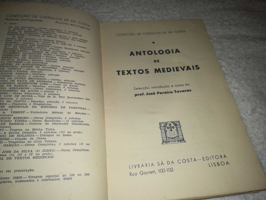 antologia de textos medievais (clássicos sá da costa) 1ª edição 1957