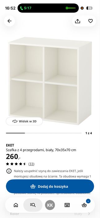 IKEA EKET regał szafka 4 przegrody biała 70x35x70 cm