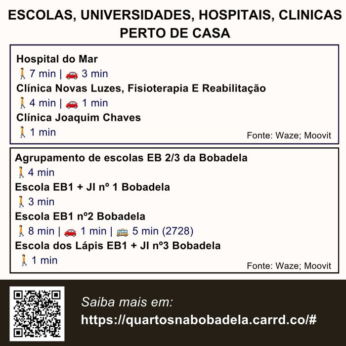 Quartos na Bobadela para Professores e Profissionais de Saúde