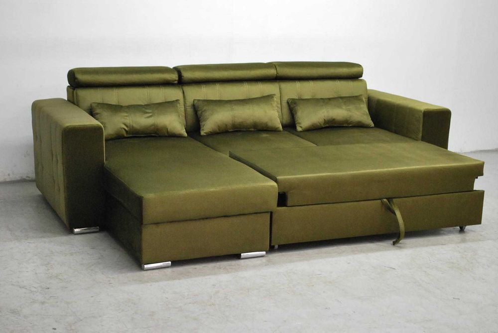 SDJ NOWOCZESNY NAROŻNIK spanie + pojemnik M38 , kanapa zielony welur