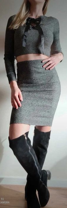 Szary prążkowany komplet (bawełna)