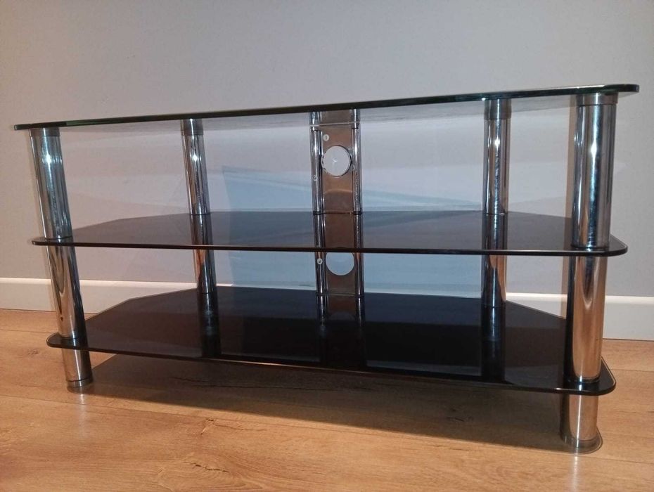 Stolik aduio 155x50 cm trzy półki, szklany