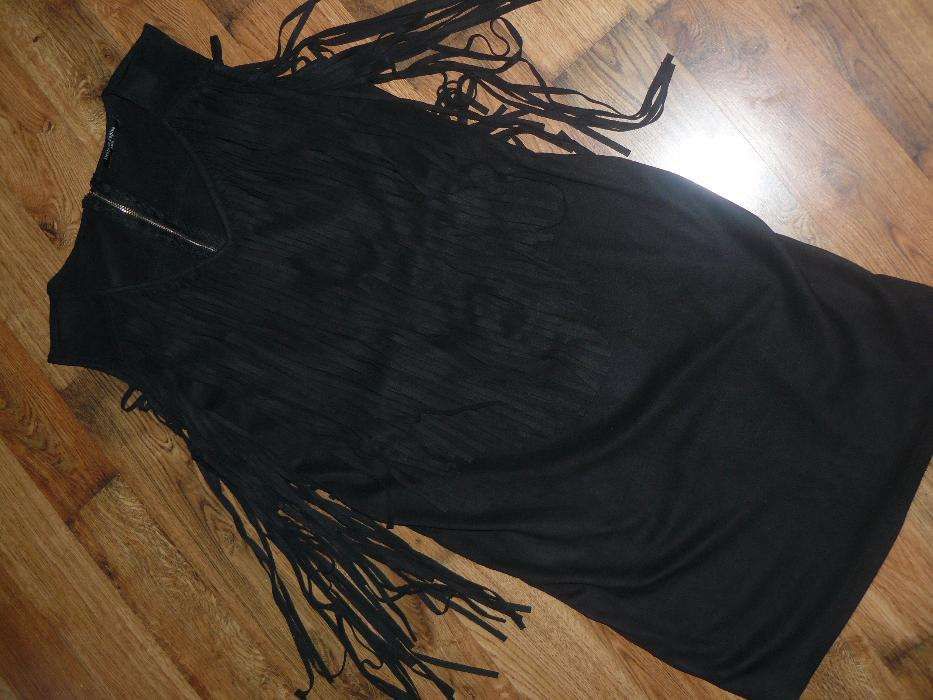 Sukienka Czarna Frędzle Zip M S Jedyna Cudna