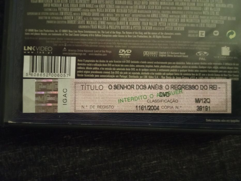 DVDs Senhor dos Anéis Usados