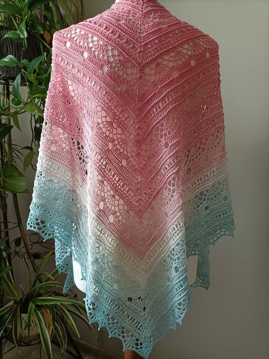 Chusta Ombre, ręcznie robiona na szydełku, Bambus, Handmade