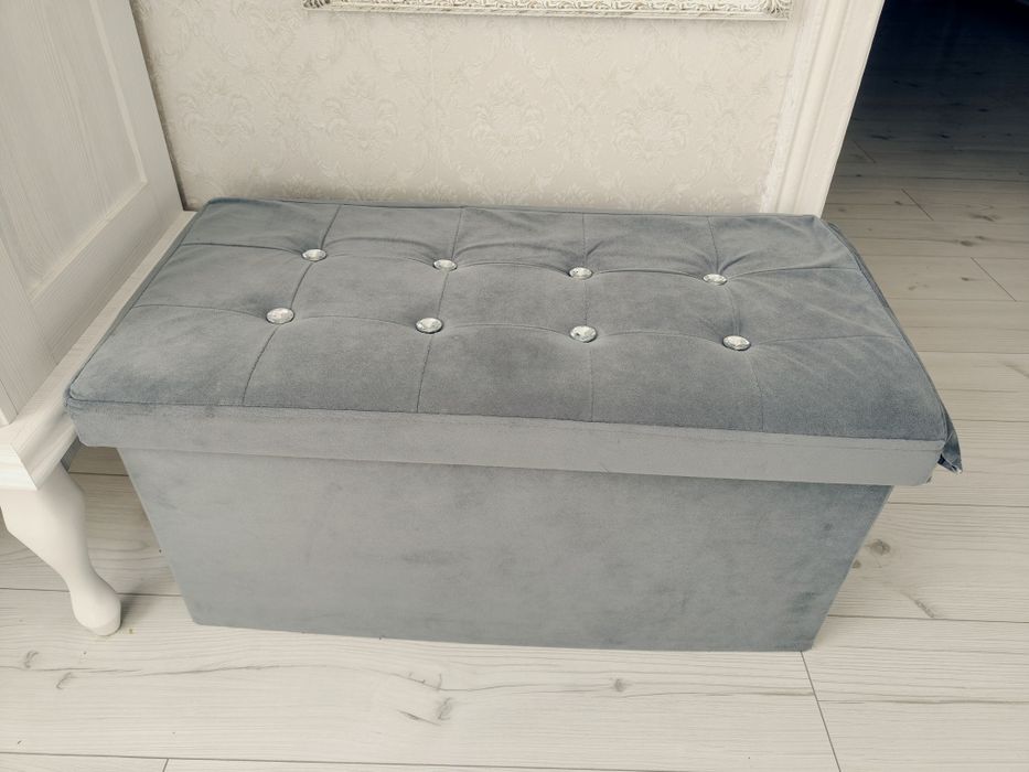 Pufa schowek diamenciki szary stylowy Glamour duży otwierana pikowana