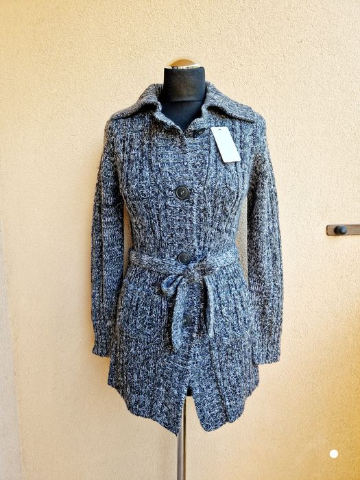 New Collection damski sweter - kardigan - dłuższy sweter z kieszeniami