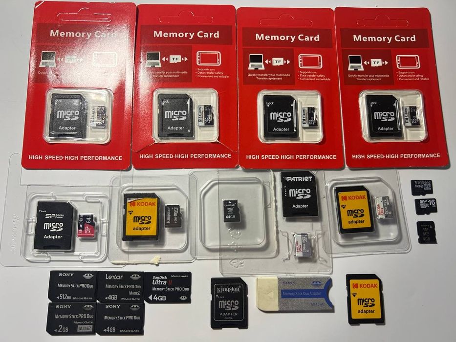 Карты Micro sd 1/16/32/64/256 GB Memory stick pro duo 512mb/2/4 GB перехіжники адаптери