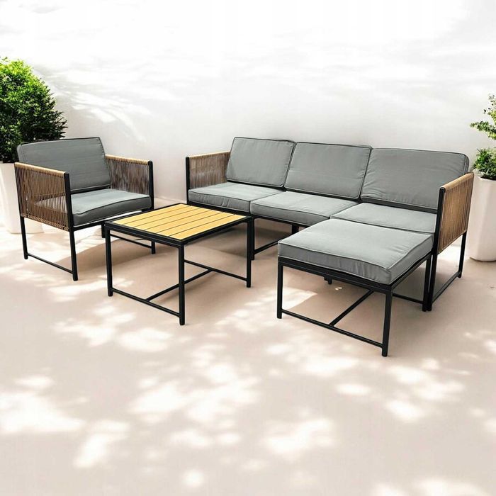 Komplet meble ogrodowe /Narożnik + fotel + stolik / Stal / modułowy