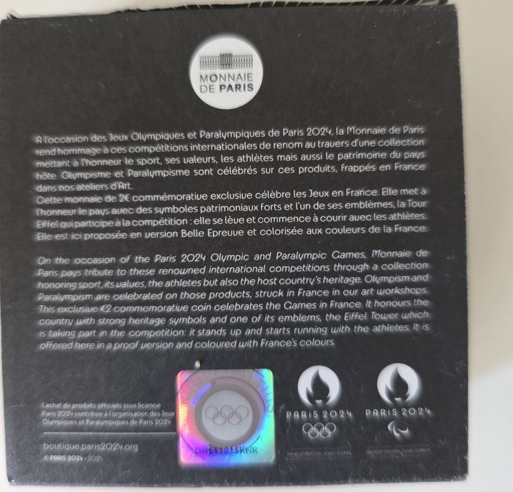 2 eur França 2024 Torre Eiffel colorida