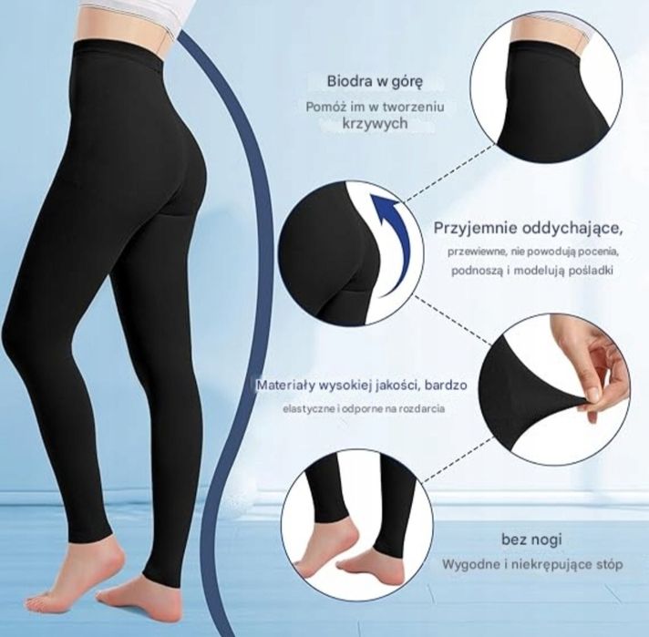 Rajstopy kompresyjne 20–30 mmHg klasa 2 bez palców pończochy medyczne