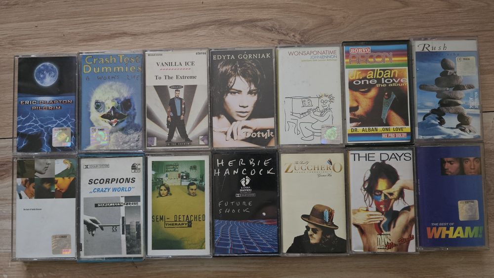 Zestaw 14 kaset magnetofonowych: Rush, Herbie Hancock, Edyta Górniak,