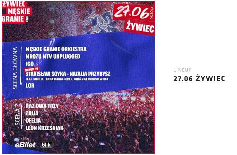 Męskie Granie - Żywiec - 27.06.2026 (sobota) - 3 bilety - każdy osobno po 300 pln