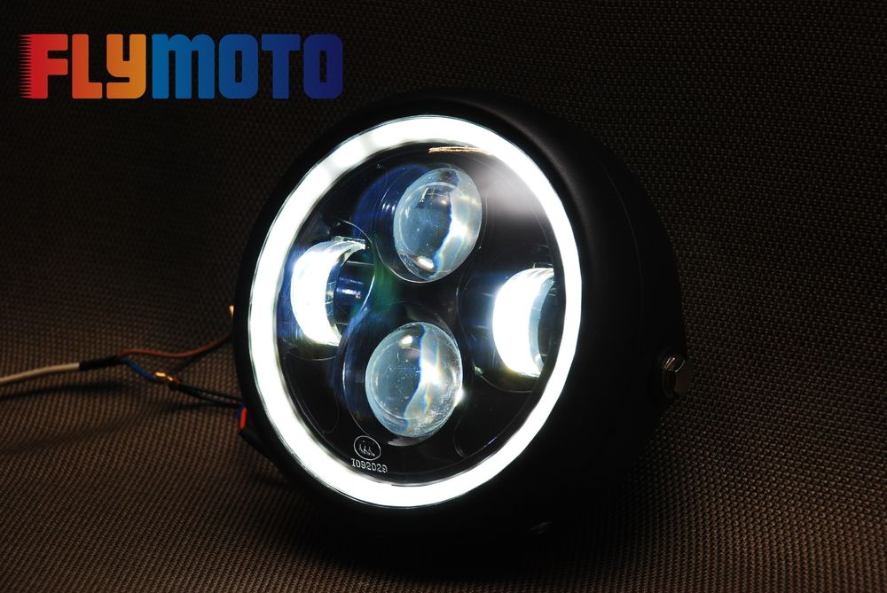 LED Фара на мотоцикл з ДХО лінзами, кастом чоппер мото фара линзованая