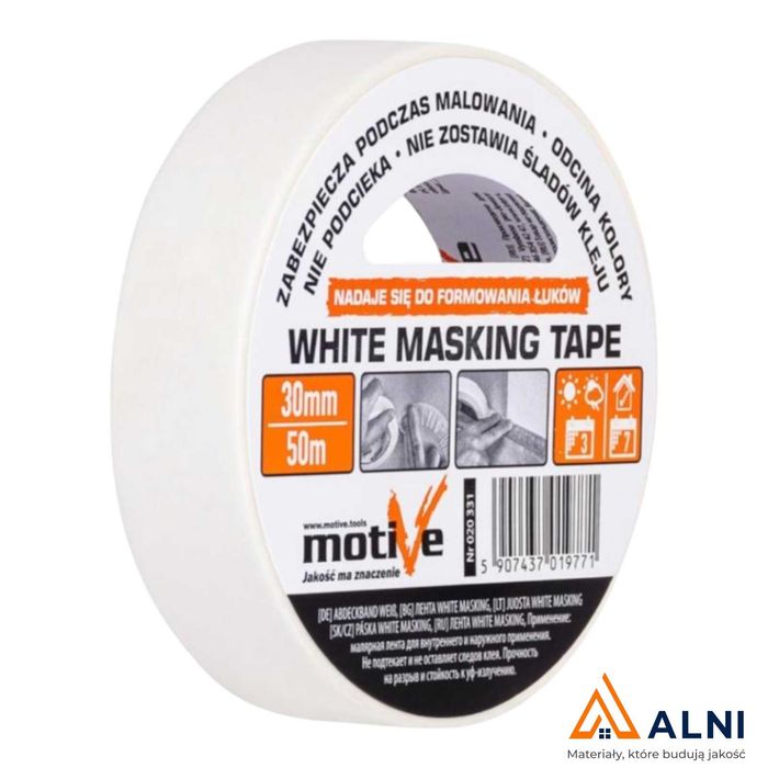 Taśma malarska maskująca white masking tape 30mm/50m MOTIVE